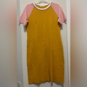 Roolee Mustard and Pink Baseball Tee style Midi Dress